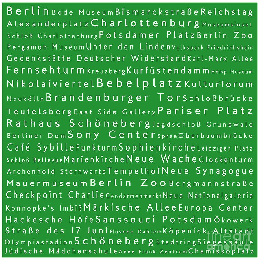 Berlin in Words Green Digital Art by Sabine Jacobs