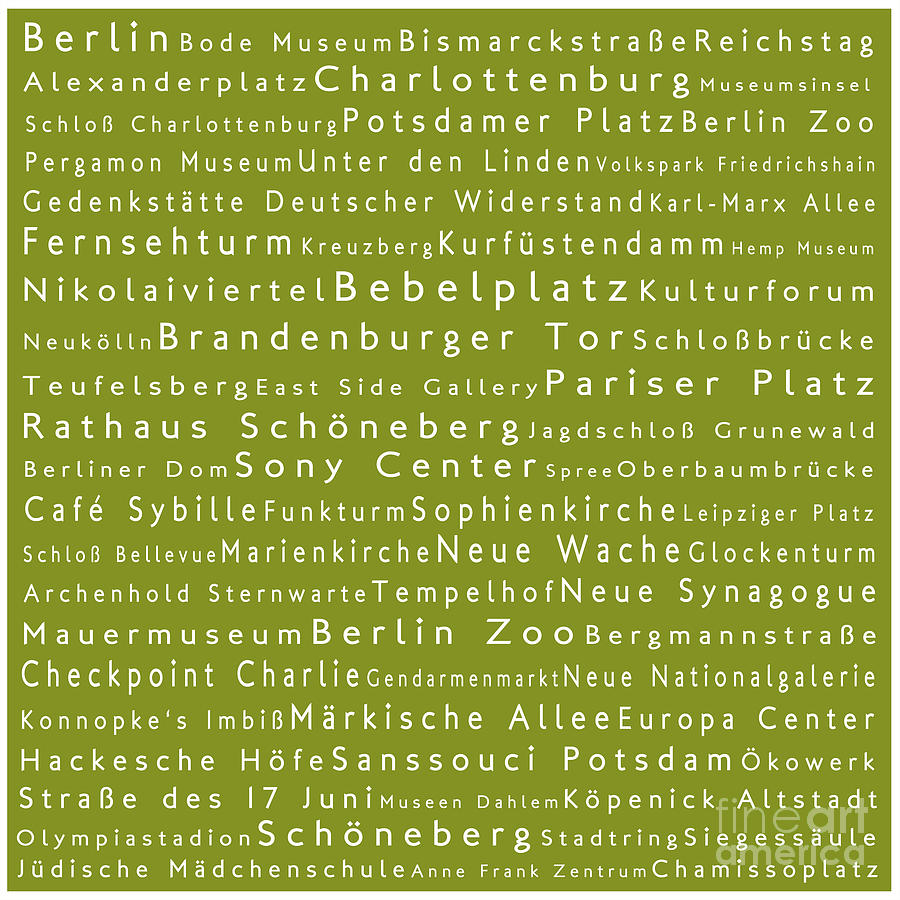 Berlin in Words Olive Digital Art by Sabine Jacobs