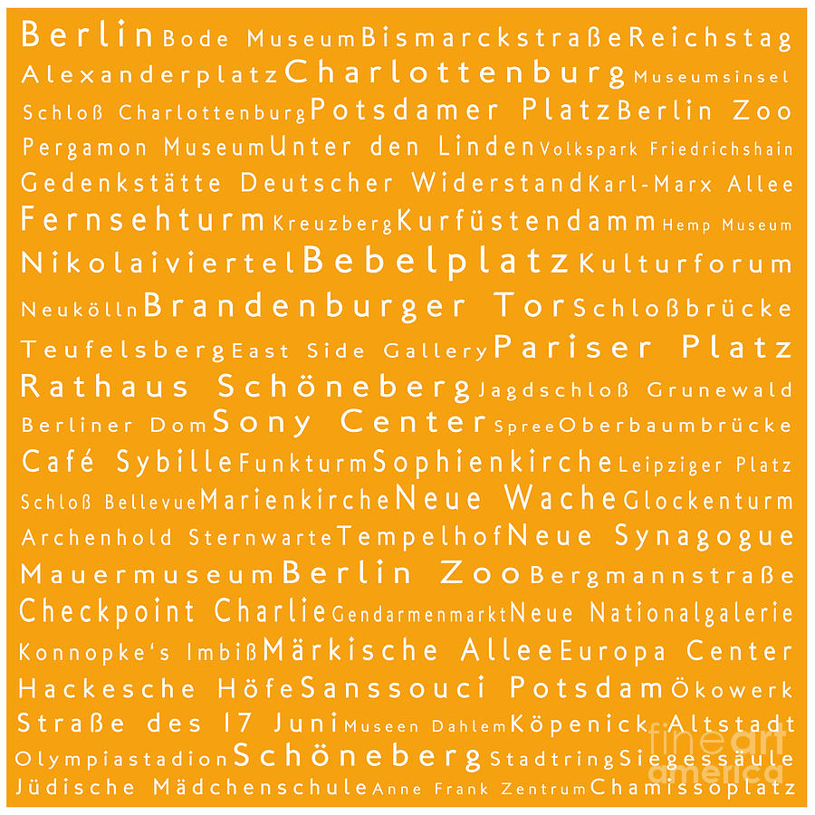 Berlin in Words Orange Digital Art by Sabine Jacobs