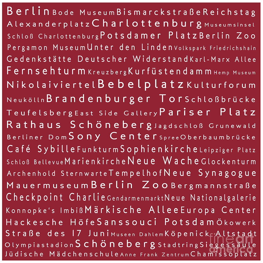 Berlin in Words Red Digital Art by Sabine Jacobs