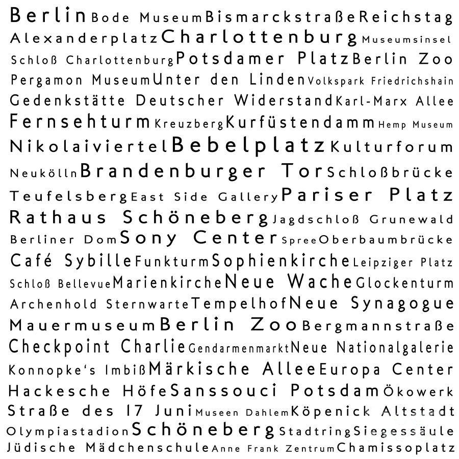 Berlin in Words White Digital Art by Sabine Jacobs