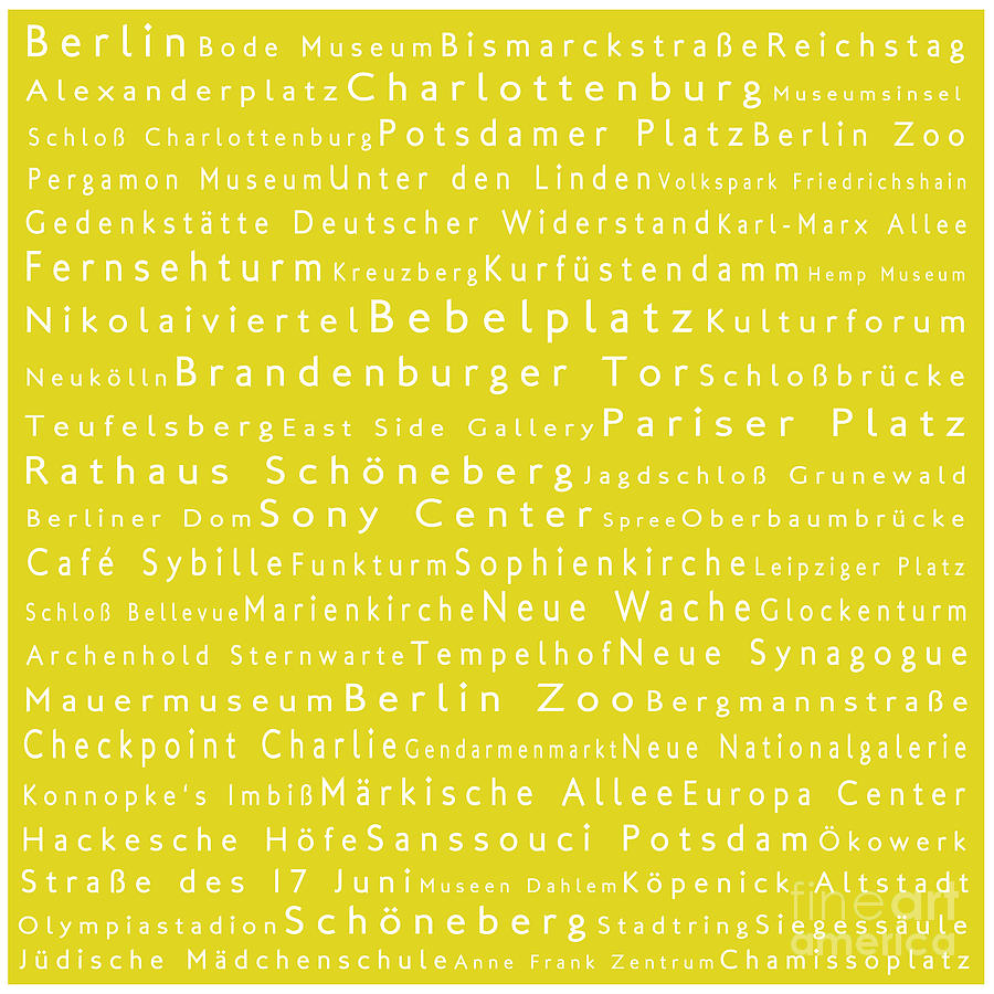 Berlin in Words Yellow Digital Art by Sabine Jacobs