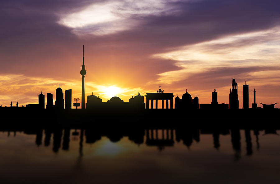 Architecture Photograph - Berlin Sunset Skyline  by Aged Pixel