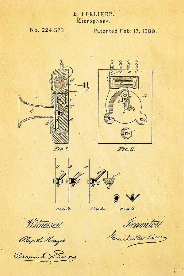 Vintage Photograph - Berliner Microphone Patent Art 1880 by Ian Monk