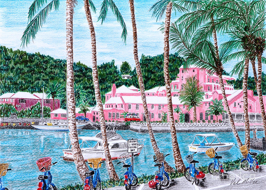 Bermuda Pink Hotel Painting by Val Miller