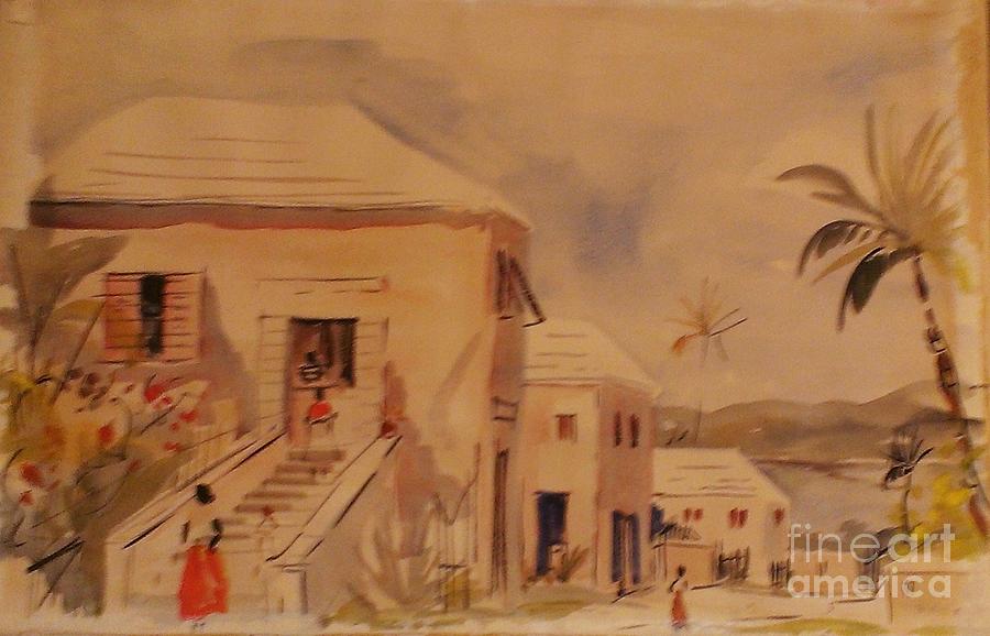 Harbor Scene Painting - Bermuda Street Scene by Alfred Birdsey