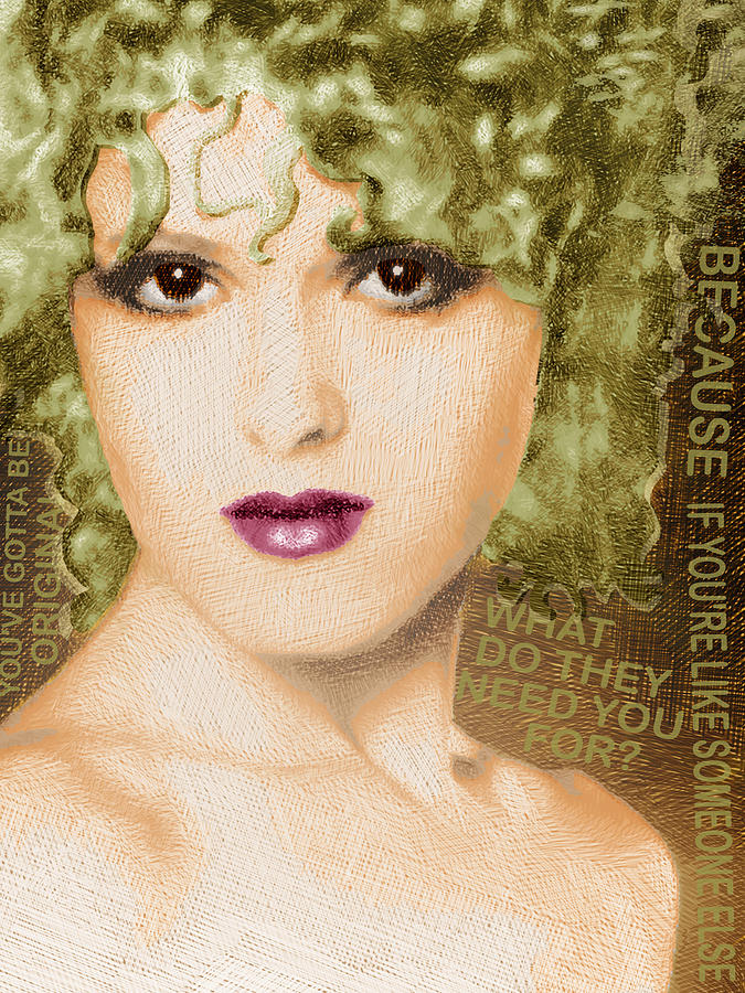 Hollywood Painting - Bernadette Peters Gold and Quote by Tony Rubino