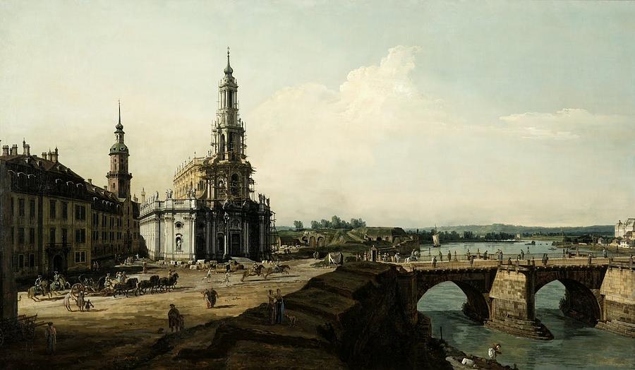 View of Dresden from the Left Shore of the Elbe River Painting by MotionAge Designs