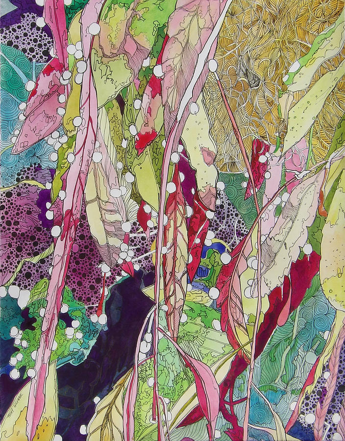 Pen And Ink Mixed Media - Berries and Cactus by Terry Holliday