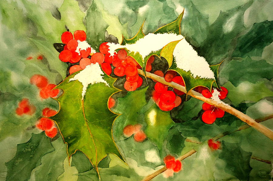 Red Berries Painting - Berries in Snow by Sandra Stone Red Berries Painting - Berries in Snow by Sandra Stone