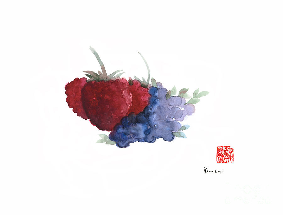 Blueberry Painting - BERRIES Red Pink Black Blue Fruit Blueberry Blueberries Raspberry Raspberries Fruits Watercolors  by Mariusz Szmerdt