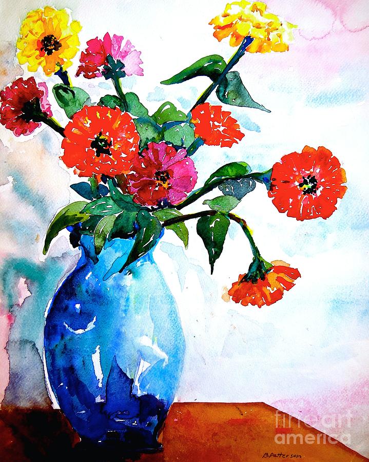 Berts Blue Vase  Painting by Nancy Patterson