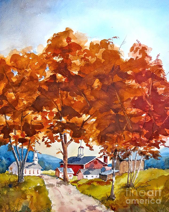 Berts Village in Autumn  Painting by Nancy Patterson