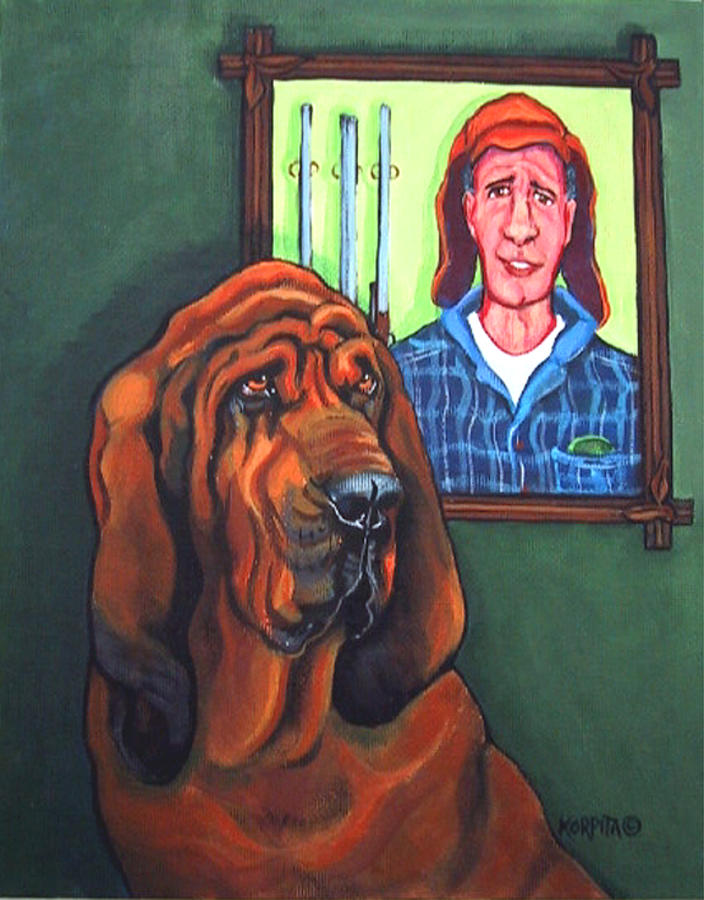 Bloodhound Painting - Bloodhound - Bervil and Blue by Rebecca Korpita