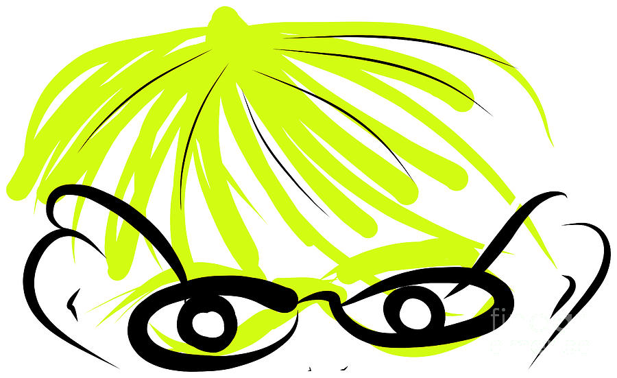 Geeky Girl in Glasses in Lime Painting by Barefoot Bodeez Art