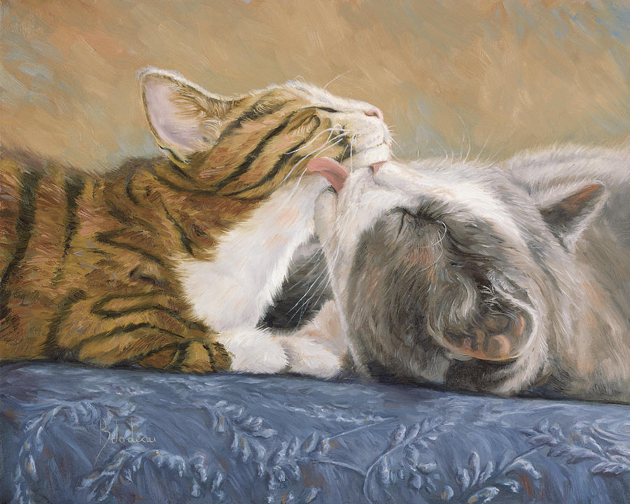 Cat Painting - Best Friends by Lucie Bilodeau