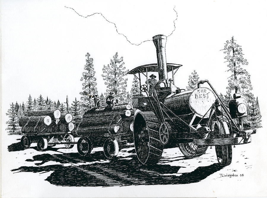 Best Steam Traction Engine Drawing by Timothy Livingston