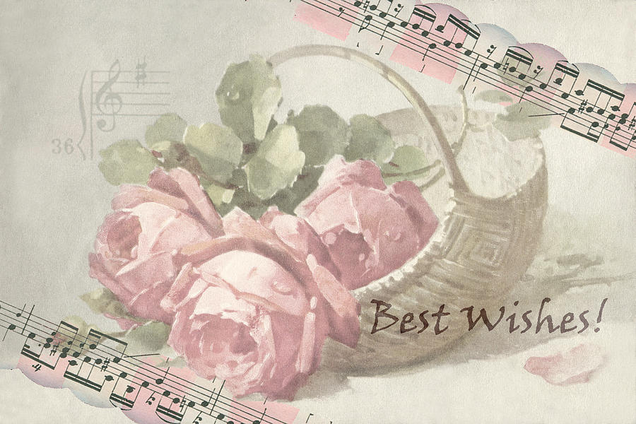 Best Wishes Vintage Roses Card  Digital Art by Sandra Foster
