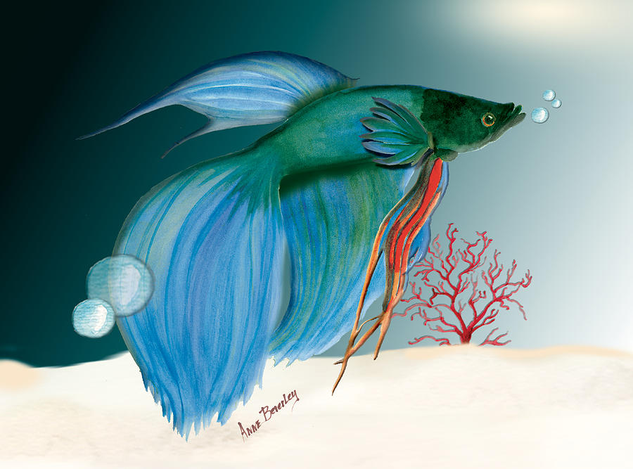 Beta Fish Painting by Anne Beverley-Stamps