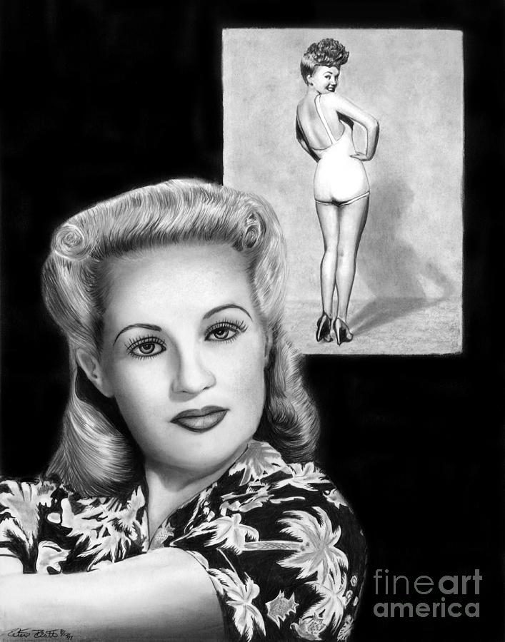 Black And White Drawing - Betty Grable by Peter Piatt