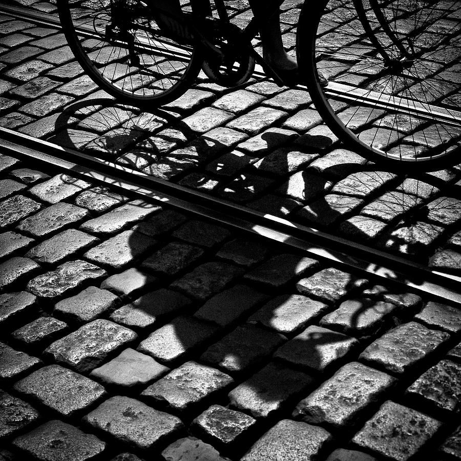 Cyclist Photograph - Between The Lines by Dave Bowman Cyclist Photograph - Between The Lines by Dave Bowman