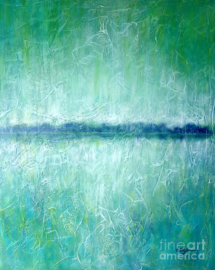 Between the Sea and Sky - Green Seascape Painting by Cristina Stefan