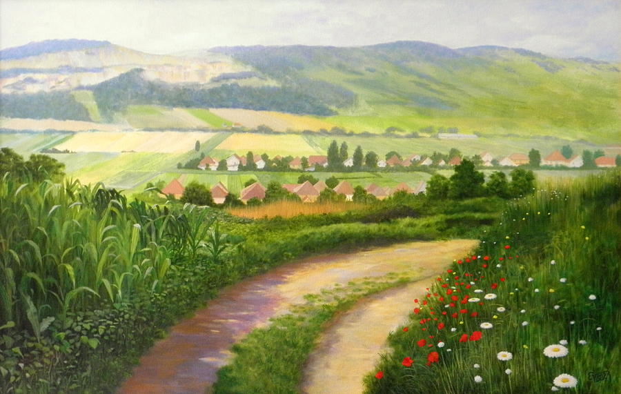 Flower Painting - Between villages by Erno Saller
