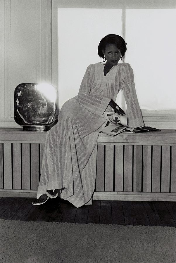 Beverly Johnson Wearing A Striped Caftan Photograph by Kourken Pakchanian