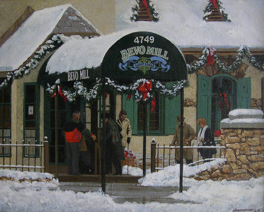 Christmas Painting - Bevo Mill Entrance by Don  Langeneckert