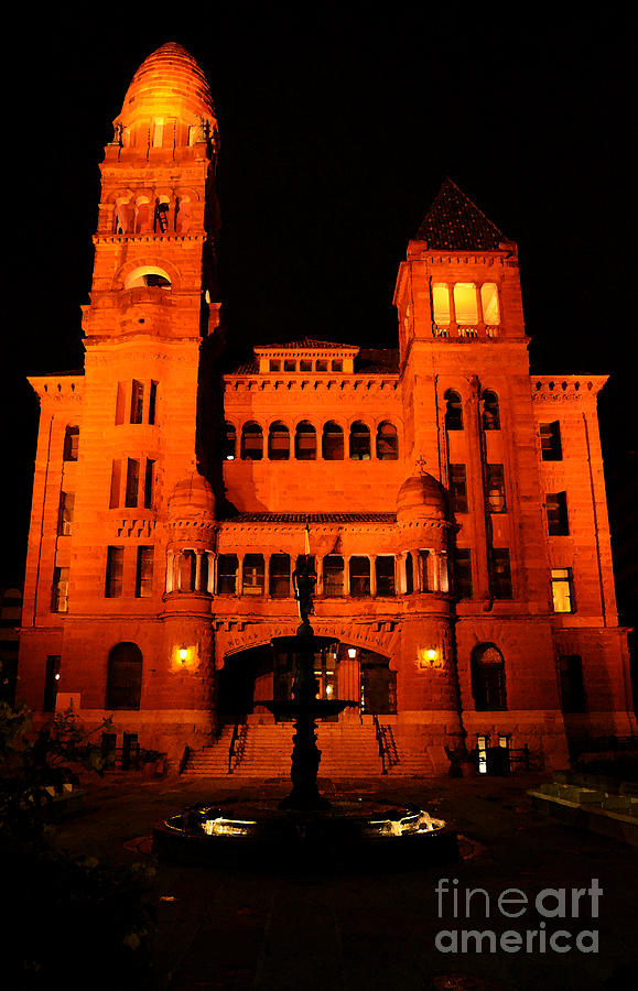 Bexar County Courthouse at Night in Downtown San Antonio Texas Watercolor Digital Art Digital Art by Shawn OBrien