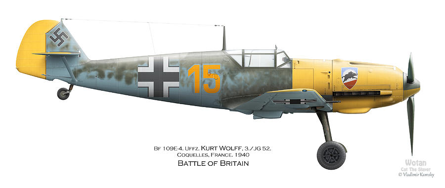 Luftwaffe Digital Art - Bf109E-4. Uffz. Kurt Wolff. 3./JG 52. Coquelles. France. Battle of Britain 1940 by Vladimir Kamsky