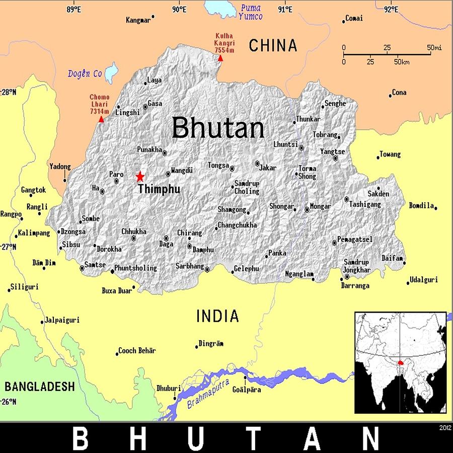 Bhutan Exotic Map Mixed Media by Florene Welebny