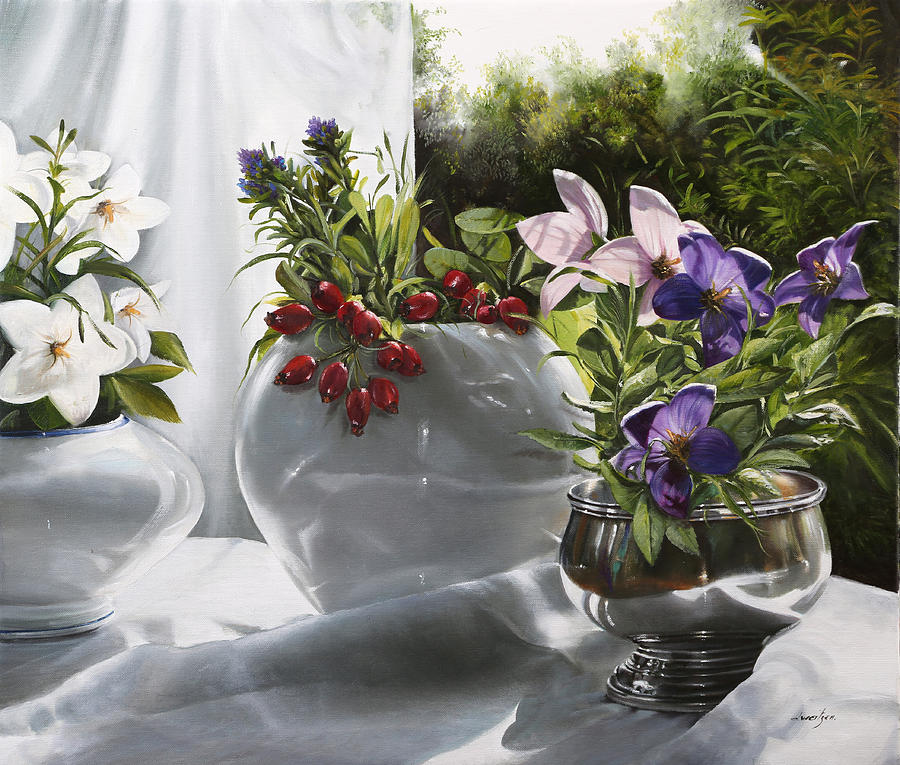Bianco Rosso E Viola Painting by Danka Weitzen