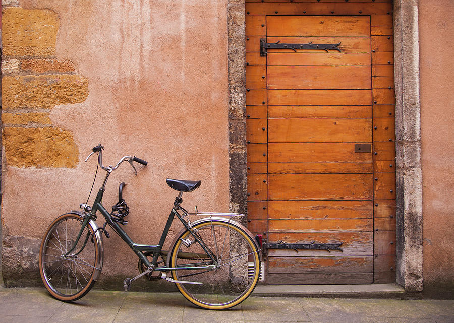 Bicycle And Doorway, Vieux Lyon, France Photograph by Karen Desjardin