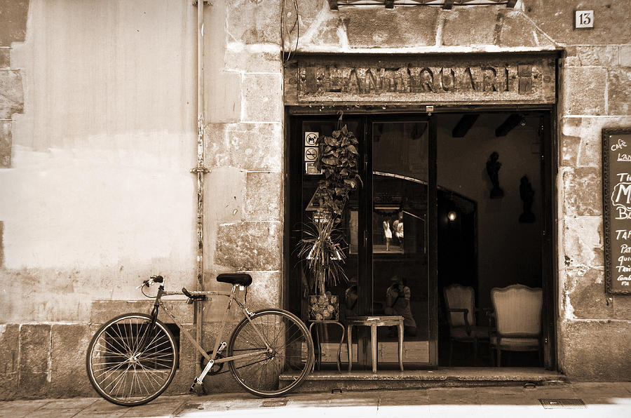 Bicycle and reflections at LAntiquari bar  Photograph by RicardMN Photography