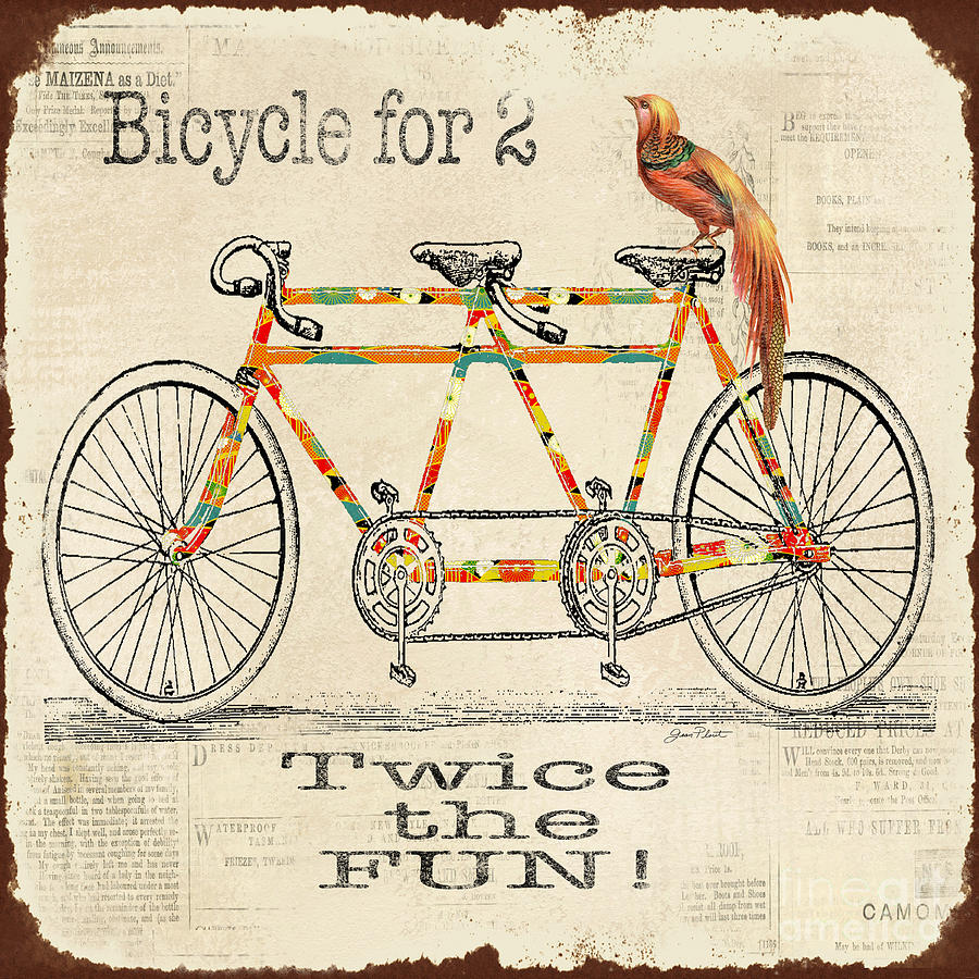 Typography Digital Art - Bicycle for 2 by Jean Plout
