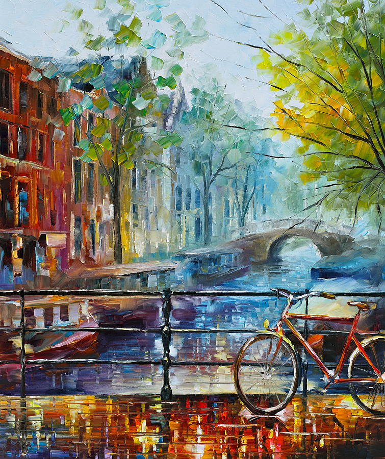 Amsterdam Painting - Bicycle in Amsterdam by Leonid Afremov