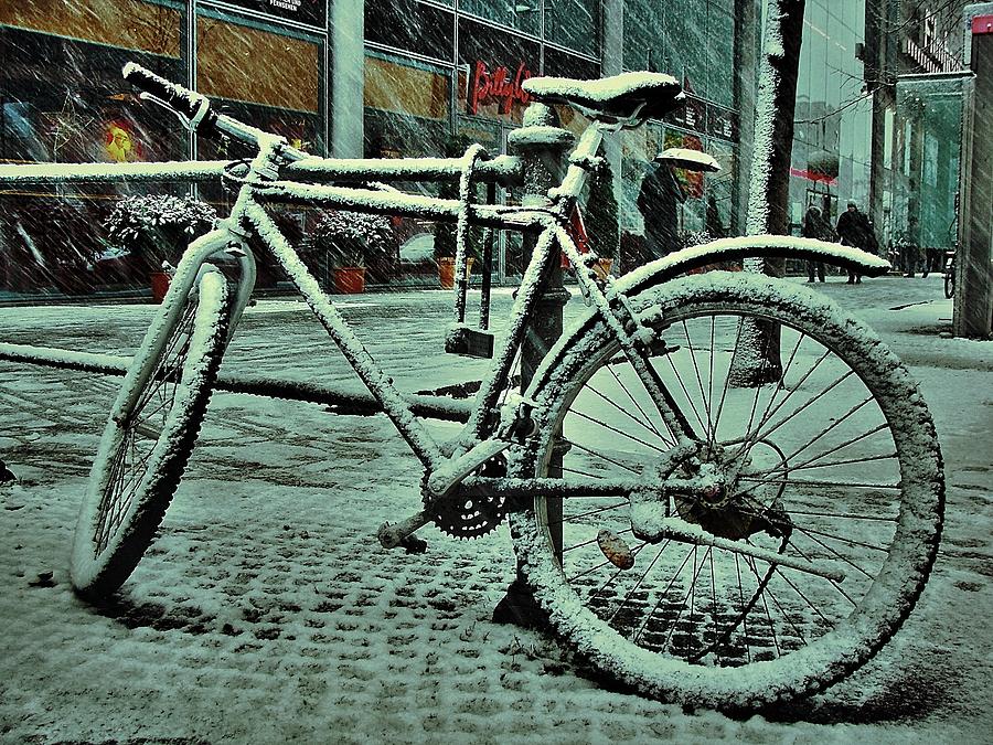 Bicycle in the Snow Photograph by Marco Oliveira