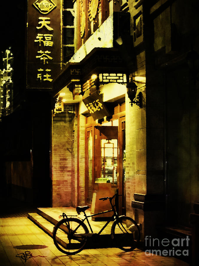 Bicycle Painting - Bicycle on the Streets of Beijing at Night by Jani Bryson