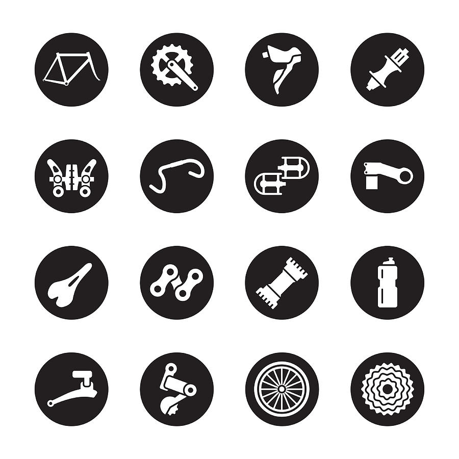Bicycle Parts Icons - Black Circle Series Drawing by Rakdee