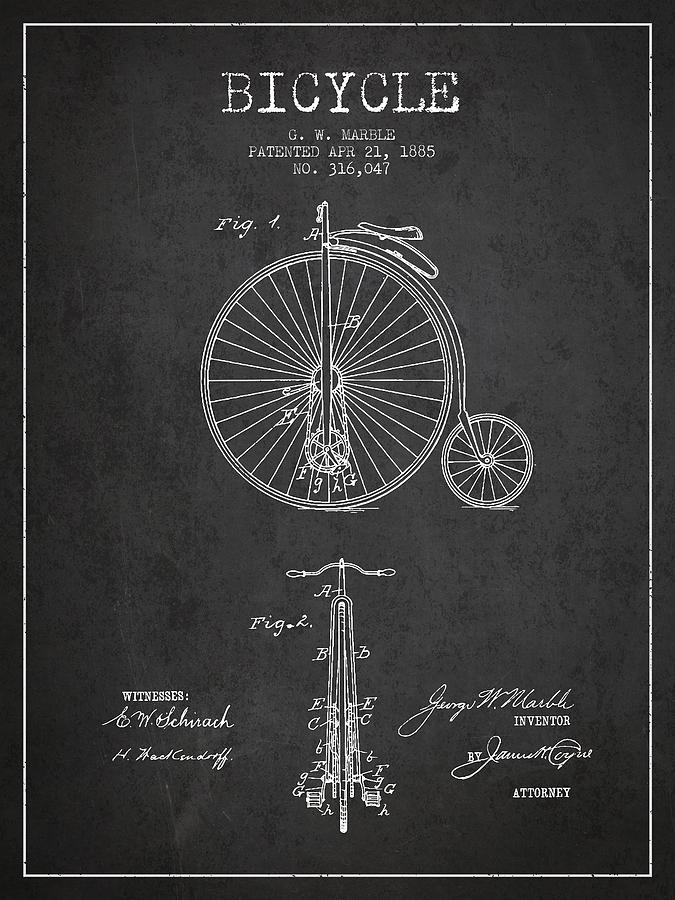 Bicycle Patent Drawing From 1885 - Dark Digital Art