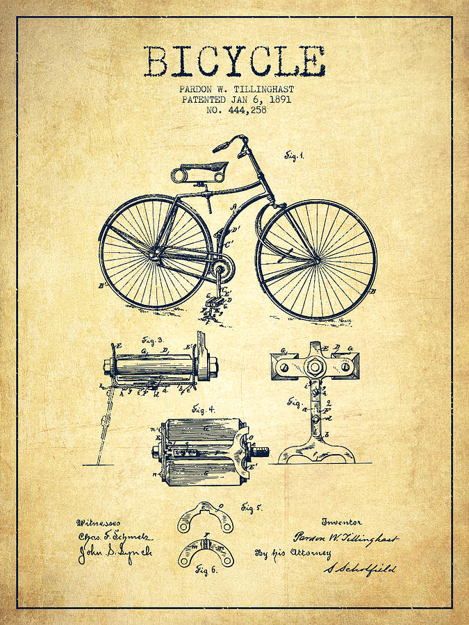 Bicycle Patent Drawing from 1891 - Vintage Digital Art by Aged Pixel