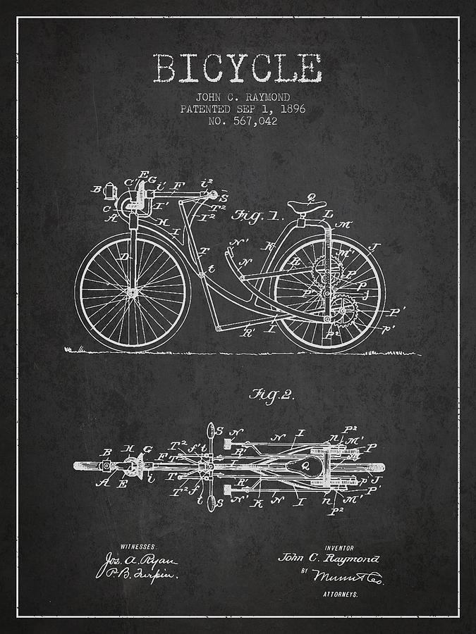 Bicycle Patent Drawing From 1896 - Dark Digital Art