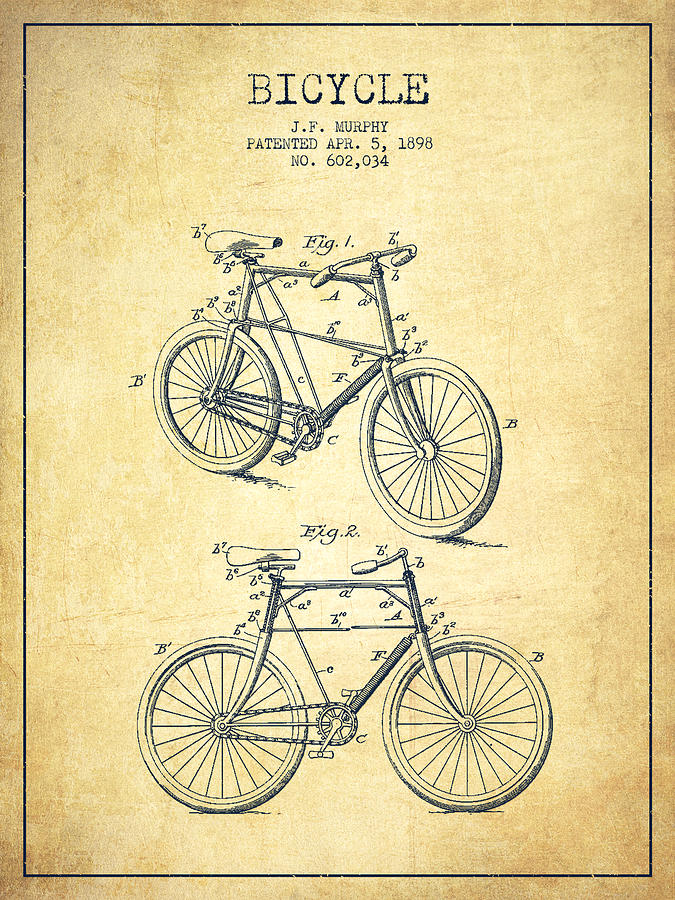 Bicycle Patent Drawing From 1898 - Vintage Digital Art