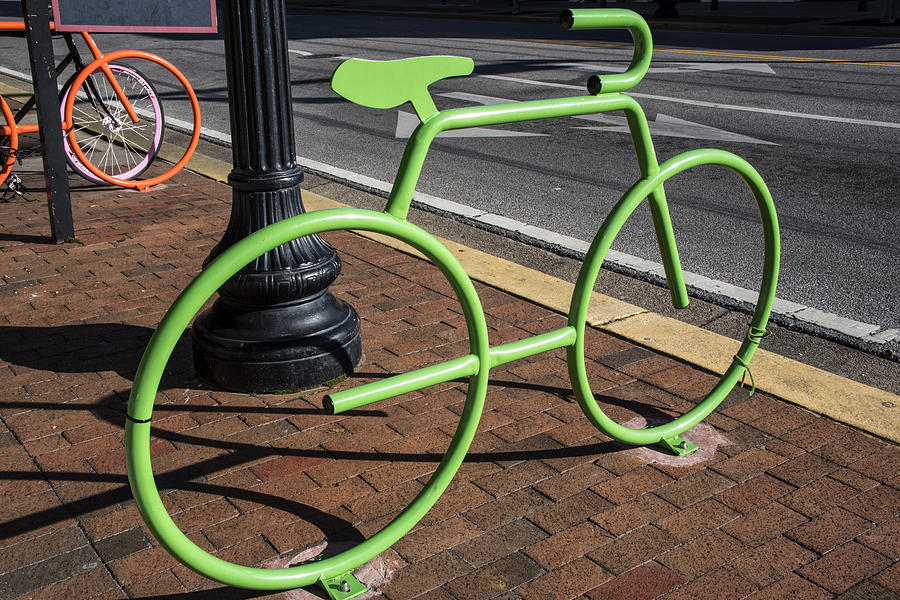 Bicycle Rack - Green Photograph by Gej Jones - Fine Art America