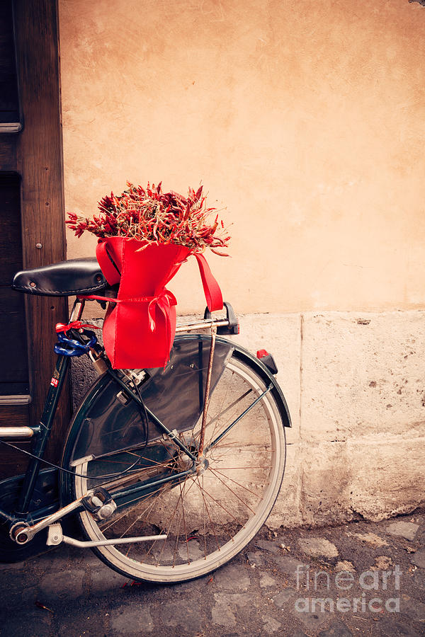 Bicycle with chili basket vintage style Rome Italy Photograph by Matteo Colombo