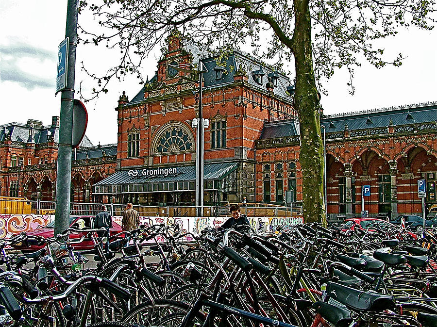 Bicycles in Front of Gronigen Train Station-Netherlands Photograph by Ruth Hager