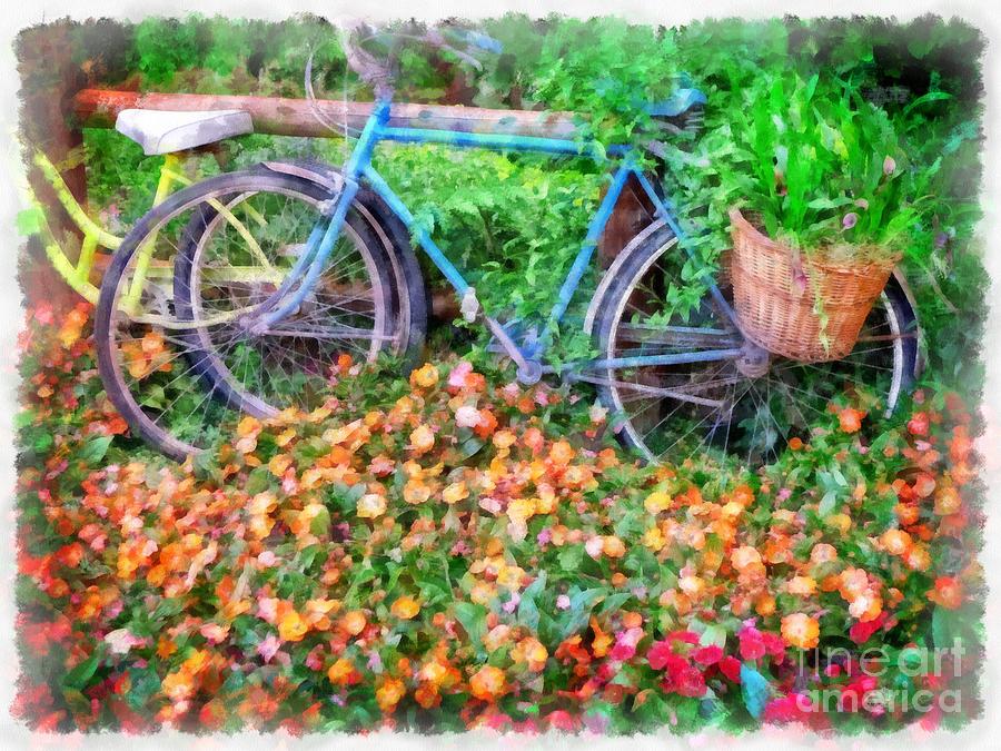 Flower Photograph - Bicycles in the Garden by Edward Fielding