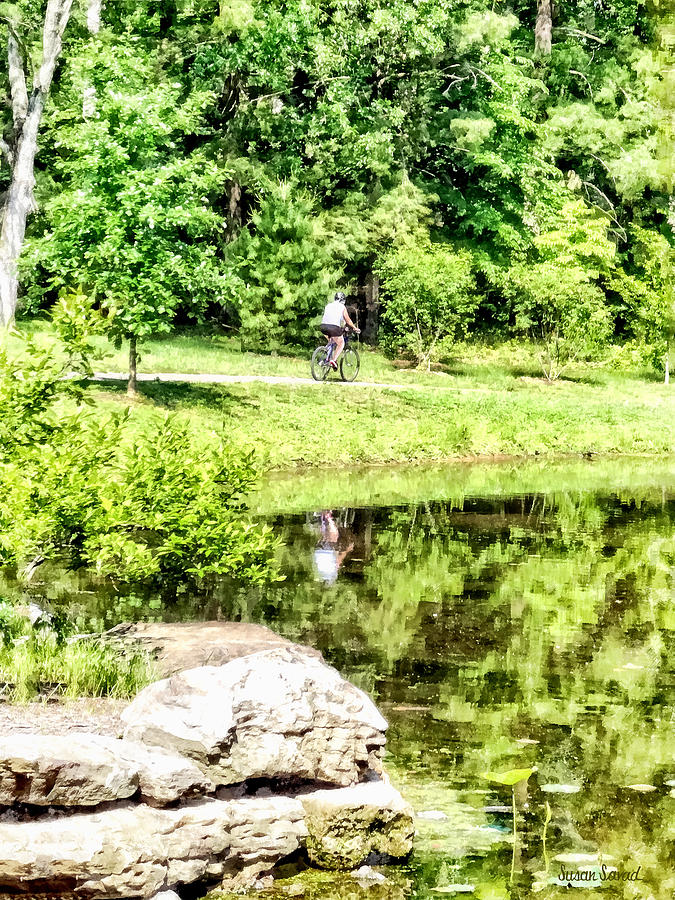 Summer Photograph - Bicycling by the Lake by Susan Savad