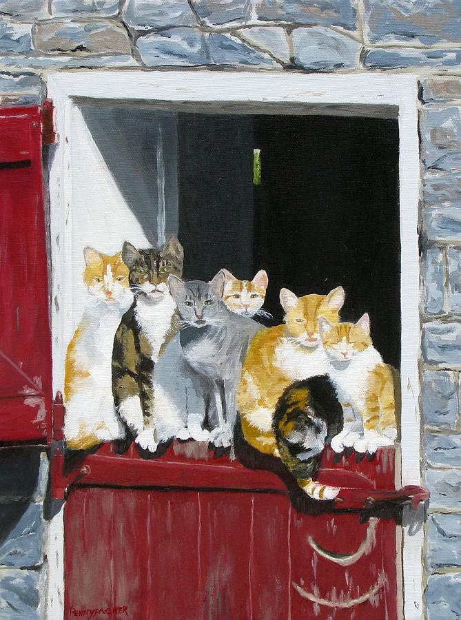Biddles Barn Kitties Painting by Barb Pennypacker